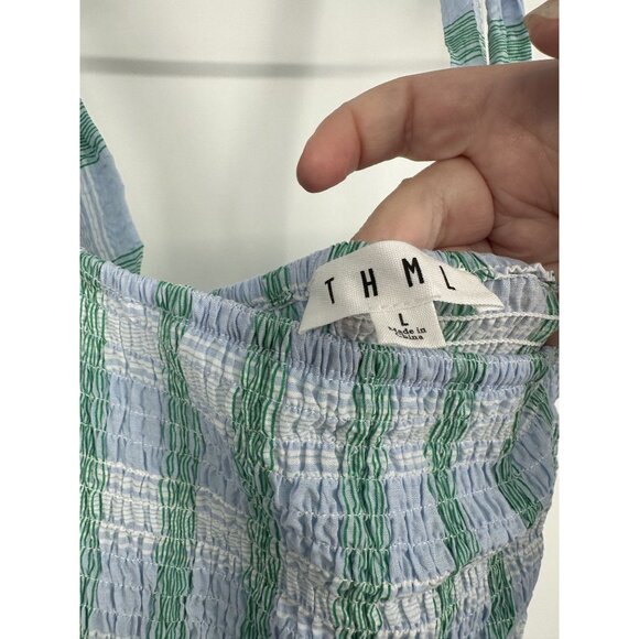 THML TEA PARTY MIDI DRESS Size Large‎ Blue and white checkered smocked top - Picture 5 of 5